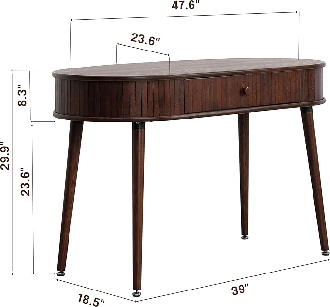 NTC Stream Desk, Modern Wooden Writing Desk with Hidden Drawer, Stylish Vertical Groove Design, Home Office Workstation, Minimalist Study Table, Easy Assembly - Dark Walnut