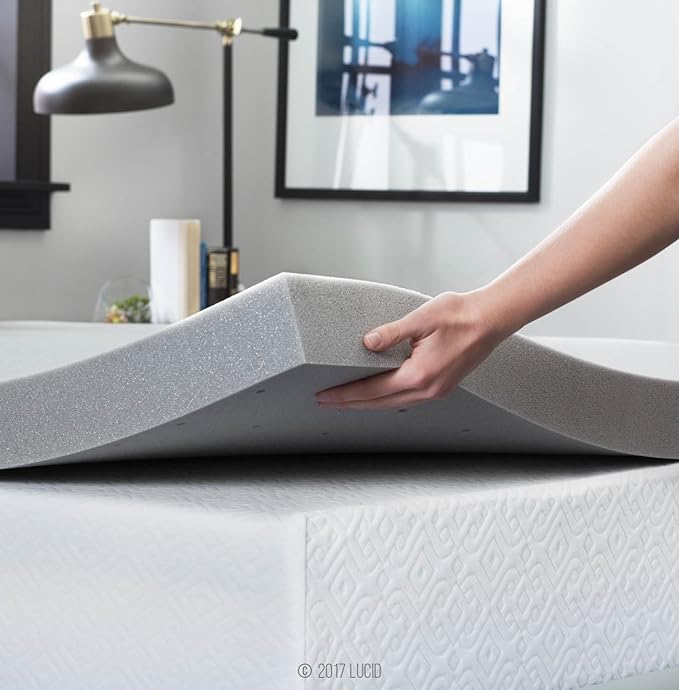 Lucid 3 Inch Ventilated Bamboo Charcoal Memory Foam Mattress Topper, CertiPUR-US Certified, Moisture and Odor Control-Twin