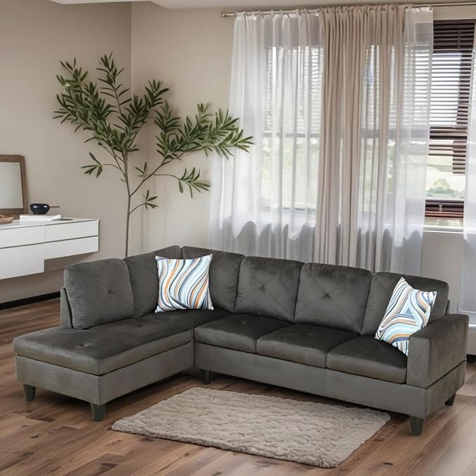 L-Shaped Sectional Sofa, Modern Sectional Couches Home Sofas for Living Room with Movable Chaise, Modular Living Room Sets Furniture for Apartment Bedroom & Office, Grey