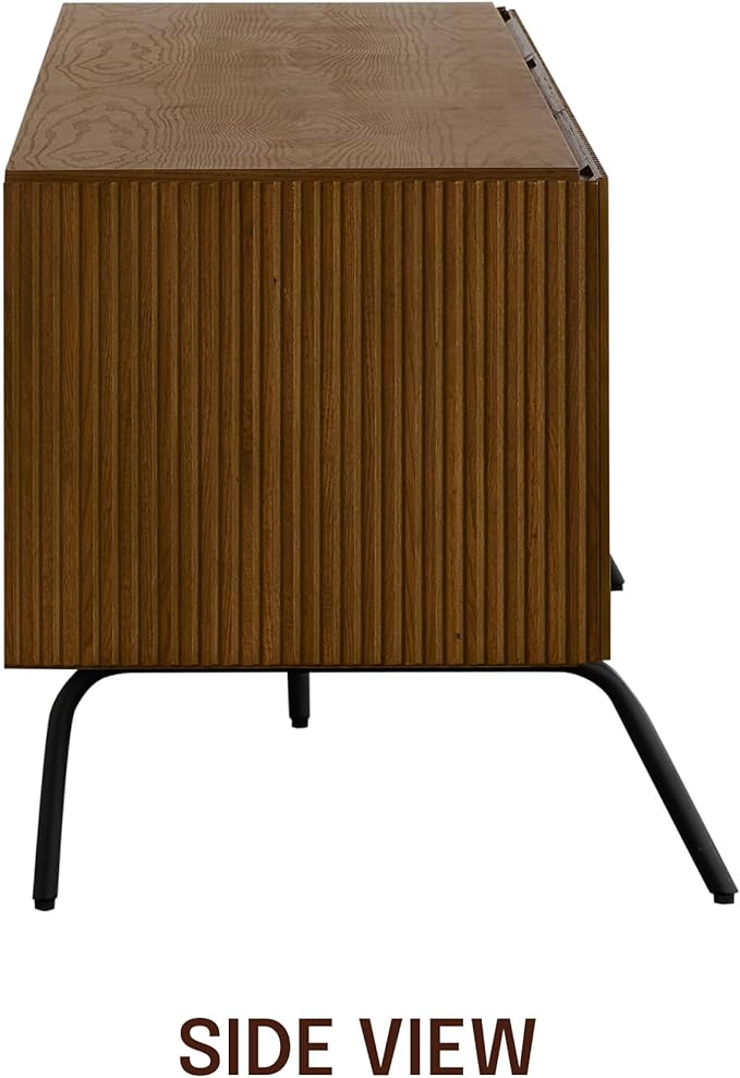 NTC Veil TV Stand with 3 Doors for TVs up to 60’’, Media Console with Vertical Groove Design and Metal Legs, Modern Entertainment Center for Living Room and Bedroom, Effortless Assembly, Rustic Oak