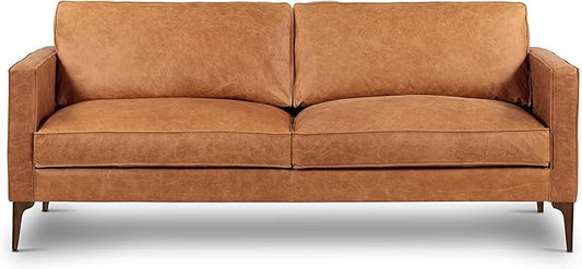 POLY & BARK Mateo Leather Sofa in Full-Grain Pure-Aniline Italian Tanned Leather in Cognac Tan