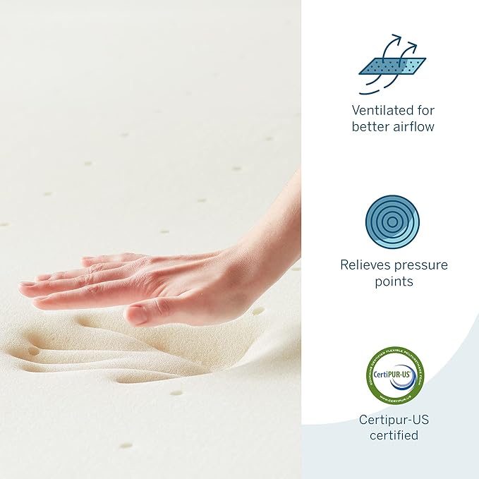 LUCID 2 Inch Traditional Foam Mattress Topper - Hypoallergenic - Ventilated - Conforming Support - King