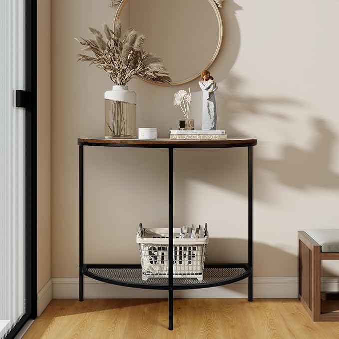 Entry Table Narrow Livingroom Furniture: 2 Tier Modern Console Table with Gold Frame and Imitation Marble Top for Kitchen Bedroom Hallway Living Room Office and More (Black)