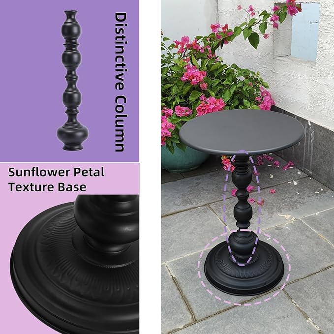 Benkyo Black Round End Side Table Modern Metal Pedestal Spindle Side Tables for Living Room Bedroom，Black