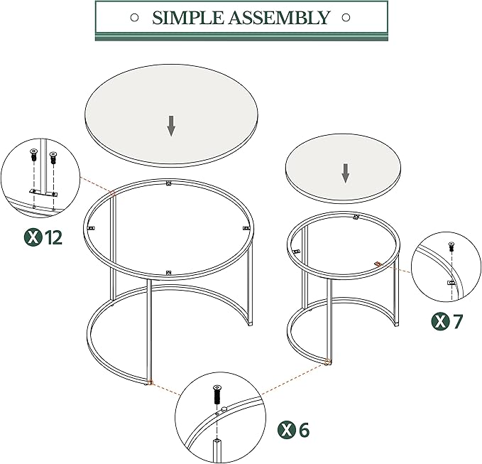 Yaheetech Nesting Coffee Table, Round Coffee Table for Living Room, Nesting Table with Wooden Tabletop and Sturdy Metal Frame, Stacking Living Room Tables Nesting End Table Set of 2, Rustic Brown