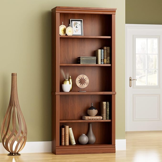 VICTONE 5-Shelf Bookcase, Wooden Standing Rack Book Storage Shelves Furniture Selection for Living Room, Bedroom, Home Office (Cherry)