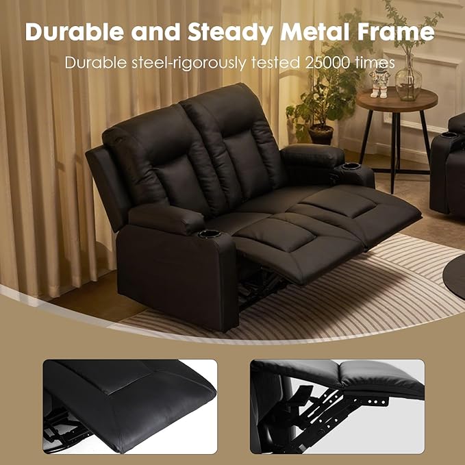 LUCKLIFE Leather Recliner Sofa Set with Manual Recliners,Living Room Furniture Set with Reclining Couch,Loveseat and Armchair,Living Room Chair with Cup Holders,Black (2+1)