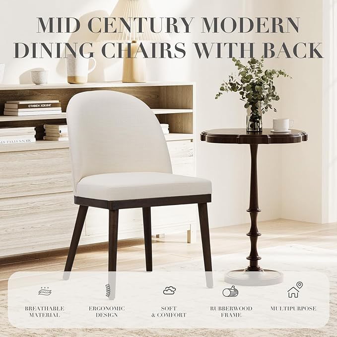 COLAMY Upholstered Dining Chairs Set of 6, Wooden Kitchen Chairs with Open Back, Modern Dining Room Chairs with Wood Frame, Dinner Side Chairs for Dining Room Kitchen Restaurant, Beige