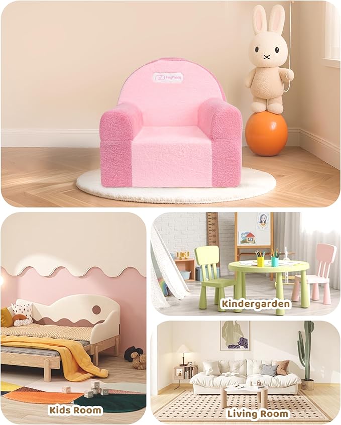 Toddler Chair, Comfy Foam Kids Couch with Soft Velvet Cover, Toddler Couch for Gaming and Studying, Kids Sofa That Fits Nicely with Any Modern Decor, Pink