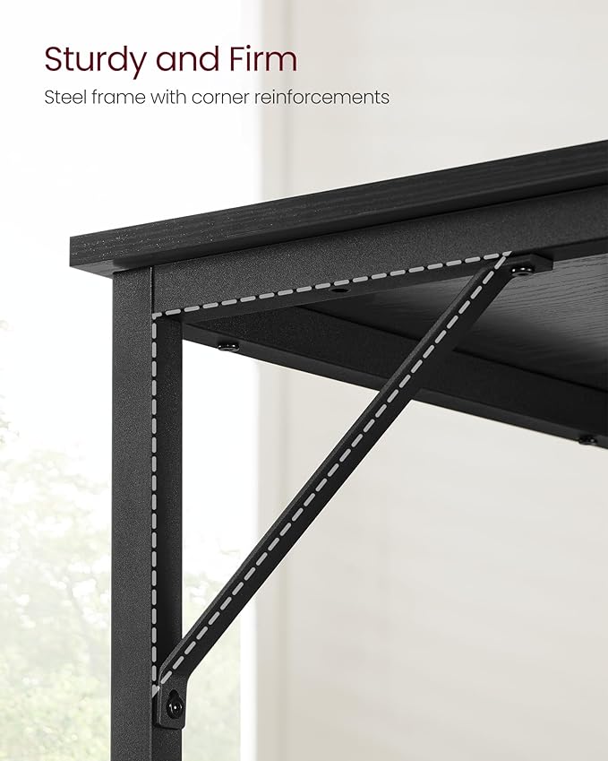 VASAGLE Computer Desk, Gaming Desk, Home Office Desk, for Small Spaces, 19.7 x 39.4 x 29.9 Inches, Industrial Style, Metal Frame, Black with Wood Grain ULWD041B56