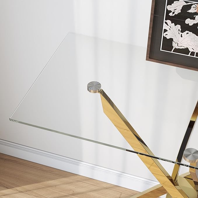 Tempered Glass Console Table with Chromed Legs, Modern Narrow Sofa Table for Hallway Entryway (Gold, 39"x18"x30")