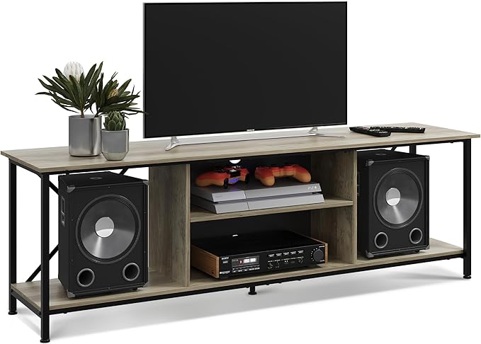 WLIVE TV Stand for 70 Inch TV, Entertainment Center with Storage, Industrial TV Console for Living Room and Bedroom, Greige