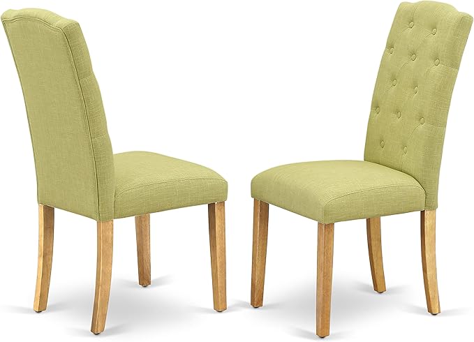 East West Furniture ESCE3-OAK-07 3 Piece Dinette Set for Small Spaces Contains a Round Dining Table with Pedestal and 2 Limelight Linen Fabric Upholstered Chairs, 30x30 Inch, Oak