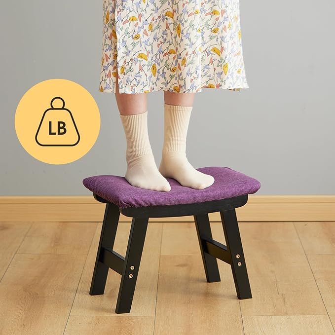 Foot Stool Ottoman Foot Rest Under Desk,Small Stool for Living Room, Bedroom and Kitchen (Black Legs - Purple Stool Surface)