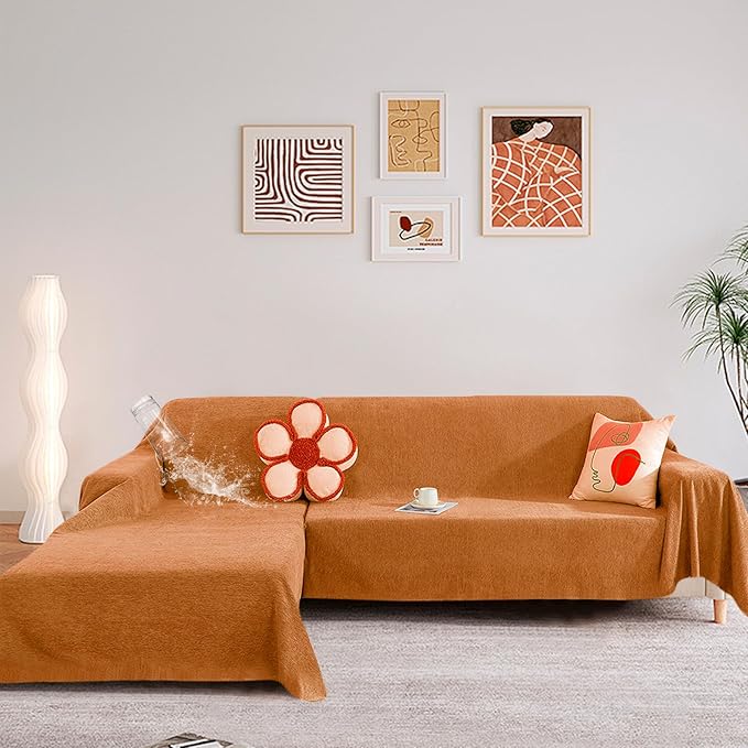 STACYPIK Waterproof Orange Couch Cover for Dogs, Washable Sofa Cover for 2 Cushion Couch, Anti-Cat Scratch Furniture Protector, Anti-Slip Pet Couch Protector,Tear Resistant Futon Cover-71X90IN