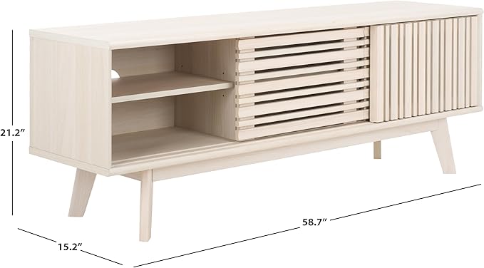 SAFAVIEH ESMA TV Stand for up to 65" Flatscreen – Bleached White, Sliding Doors with Interior Storage, Entertainment Media Console (MED9640C)