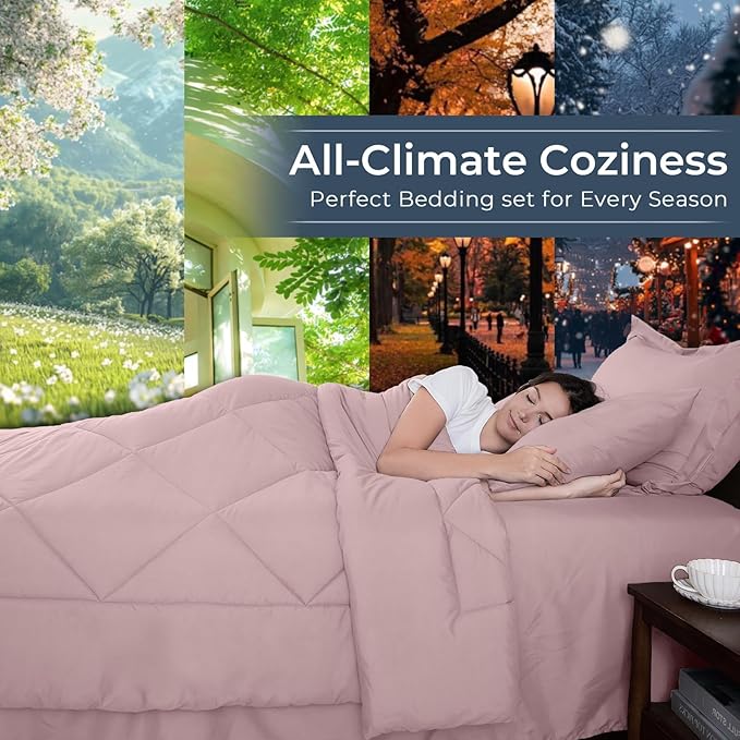 HEVUMYI Rose Gold Twin-XL Comforter Set - 5-Piece All Season Bed in a Bag Twin-XL, Ultra Soft Bedding Set with Comforter, Flat Sheet, Fitted Sheet, Pillowcases, Pillow Shams