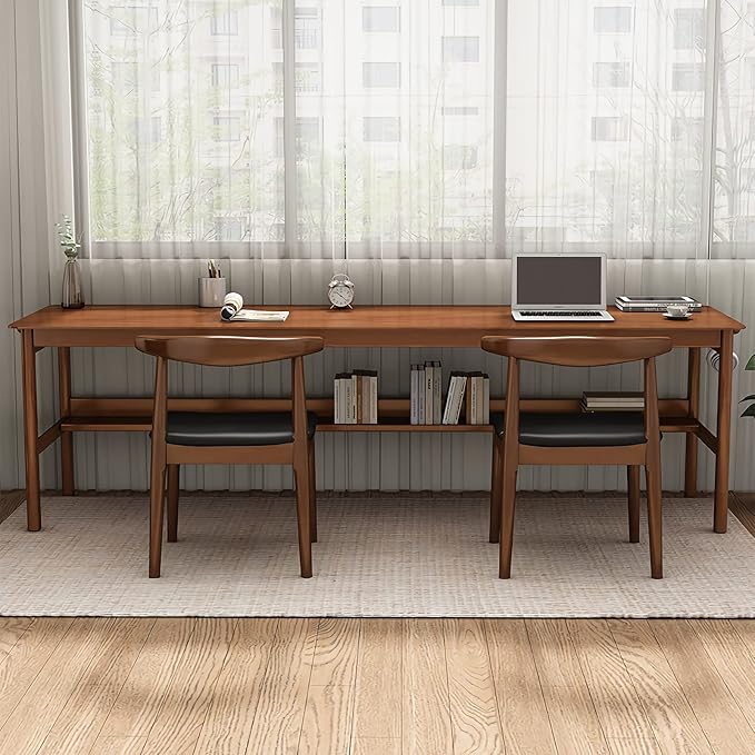 Solid Wood Desk, 63' Mid-Century Modern, Writing Desk, Home Office Workstation