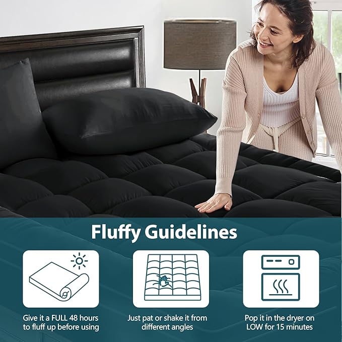 CYMULA California King Mattress Topper - Extra Thick Cooling Mattress Pad Cover for Back Pain - Soft Mattress Protector with 8-21 Inch Deep Pocket, Black