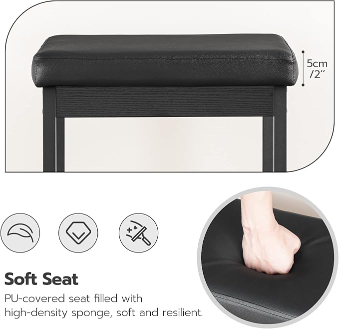 HOOBRO Bar Stools, Set of 2 Bar Chairs, 24.8-Inch Height Stools, Breakfast Bar Stools, Kitchen Stools, 2" Thick Upholstery, for Kitchen, Dining Room, Cafe, Bar Counter, Black BB21BY01