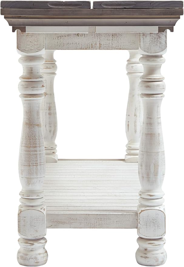Signature Design by Ashley Havalance Farmhouse Sofa Table, Flip Top Design for Additional Dining Space and Fixed Lower Shelf, Gray & White with Weathered Finish