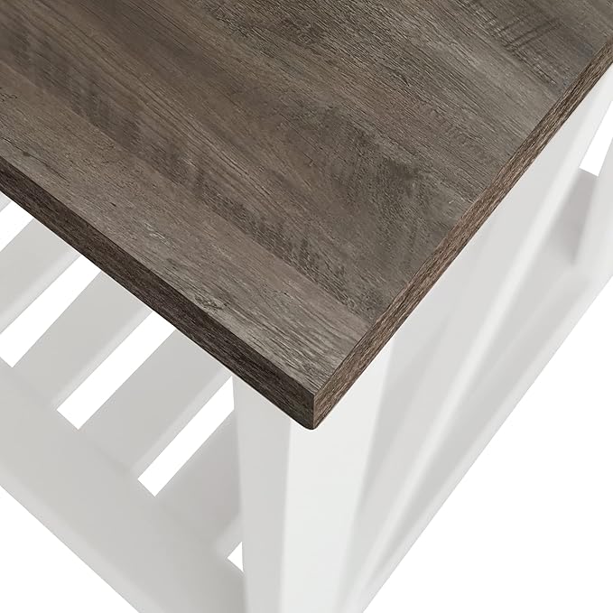 Farmhouse Square End Table, Accent Side Table with Slats Design, Sofa Side Table with Sturdy Frame for Living Room, Dark Grey