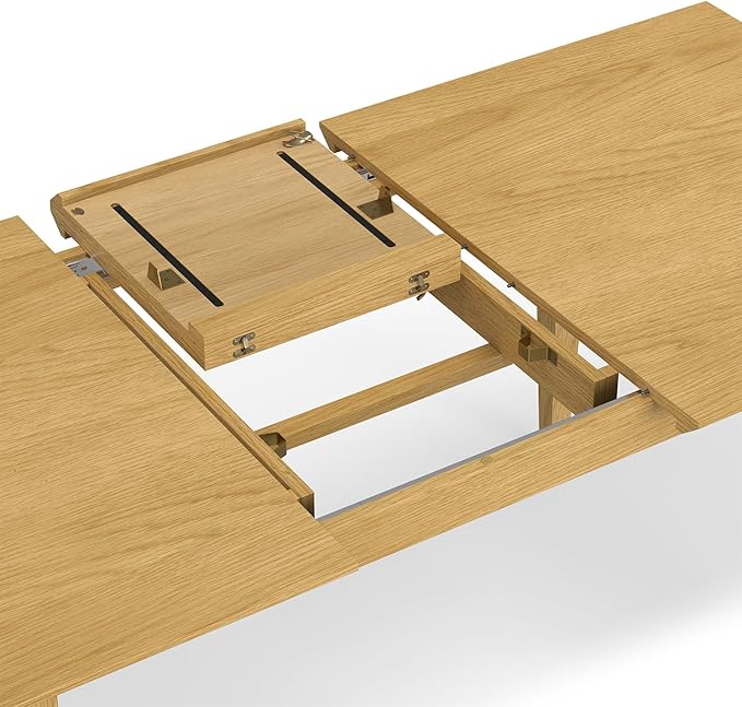 SIMPLIHOME Colby Extendable Dining Table, Solid Wood Oak Veneer in Oak, 60-76 x 36 inches, Contemporary-Style Rectangular Expandable Kitchen Table with Butterfly Leaf for 6+ People