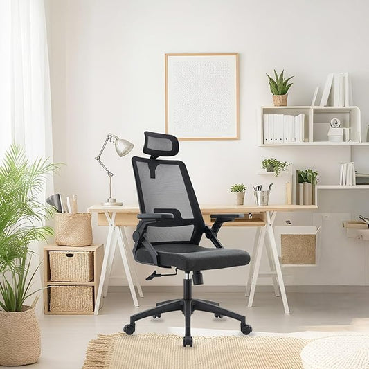 Ergonomic Swivel Task Chair High Back Home Desk Chair Computer Office Chair Mesh Rolling Work Chairs with Headrest and Lumbar Support Black