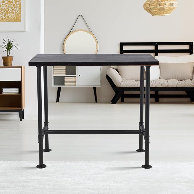 Diwhy DIY Industrial Design Pipe Dining Table Casual Pub BAR Laptop Table Modern Studio Wood and Metal Rectangular Dining Table homeoffice Desk Breakfast high bar Table Walnut Desktop 47.3" × 23.6"