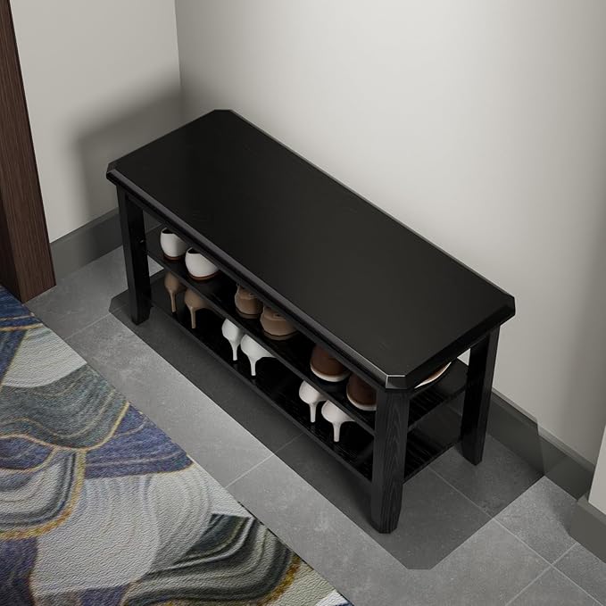 Wood Shoe Rack Bench for Entryway, 2 Tier Shoe Rack for Front Door Entrance, Shoe Bench with Shoe Storage for Entryway, Bedroom, 31.5"