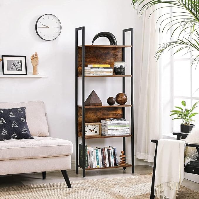 VASAGLE 5-Tier Industrial Bookshelf and 4-in-1 Entryway Coat Rack with Shoe Bench