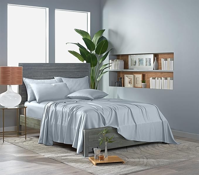 Pure Bamboo Twin Sheets, Genuine 100% Organic Viscose Derived from Bamboo Bed Sheet Set, Luxuriously Soft & Cooling, Double Stitching, Lifetime Quality Promise (Twin, Glacier)
