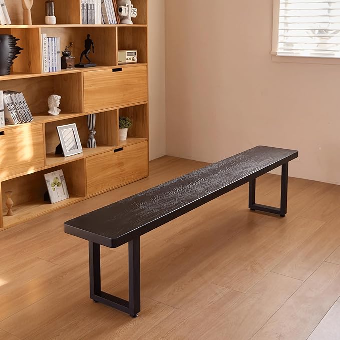 Black Bench Wooden Bench with Metal Legs Suitable for Dining Room Living Room Office Conference Room Indoor Stool Multiple （55.12in）