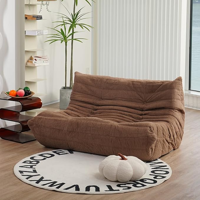 N&V Fireside Loveseat, Mid Century Armless Twin Size Floor Sofa, Soft Premium Corduroy Floor Lounge Chair, Foam Sofa Accent Chair for Living Room Bedroom and Office, Brown Sugar, Full