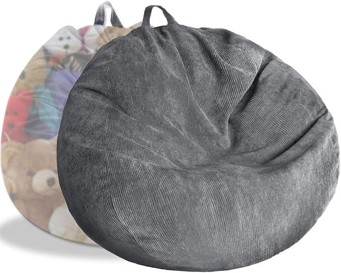 Stuffed Animal Storage Bean Bag Chair Cover (No Filler) Washable Ultra Soft Corduroy Bean Bag Cover for Organizing Plush Toys or Textile, Sack Bean Bag for Adults, Teens