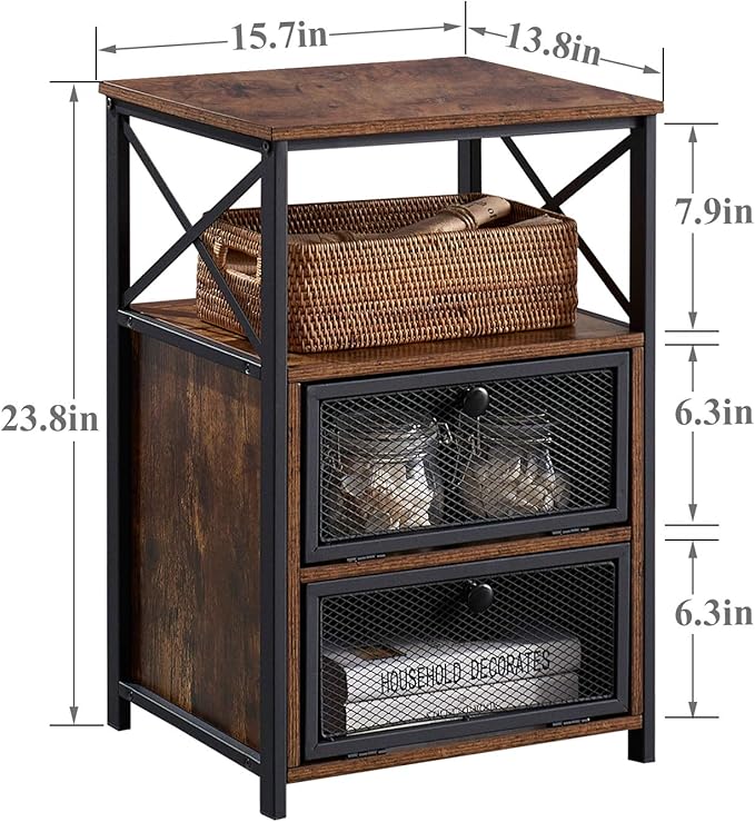 VECELO Modern Night Stand, End Side Table with Storage Space and Door, Nightstands with Flip Drawers for Living Room,Bedroom,Lounge,Set of 2, Brown