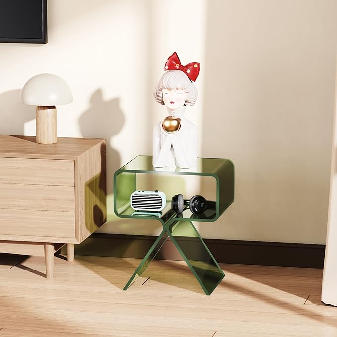 Acrylic Nightstand Side Table Modern Design Clear Home Decor Display End Table for Living Room (Green)