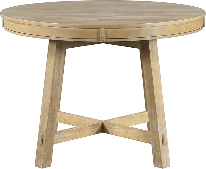 Need Extendable Farmhouse Round Dining Table with 16" Leaf - Solid Wood Kitchen Table, Adjustable Size for Small Spaces (Natural Wood Wash)