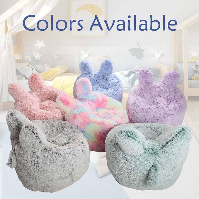 Bean Bag Chair for Kids with Plush Faux Fur Cover, 2.5FT Memory Foam Filled Bean Bag for Teens & Kids, Lazy Sofa for Living Room/Bedroom/Dorm, Rabbit-Ears Design