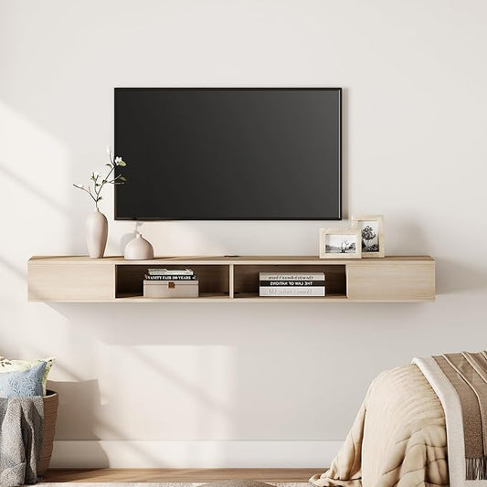 WAMPAT 70 inch Floating TV Stand, Entertainment Center Media Console, Wall Mounted Shelf Media Console Cabinet for Storage for 65/70/75 Inch TVs, Oak