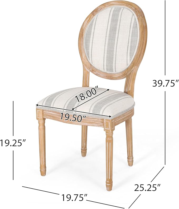Christopher Knight Home Phinnaeus Dining Chair Set, Set of 4,Wood, Gray Stripes + Light Beige + Natural