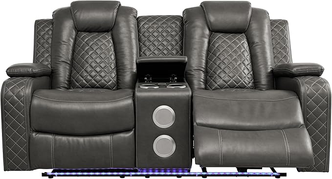 Ball & Cast Power Recliner Sofa Set Leather Reclining Sofa Set Living Room Furniture Set 3PCS Recliner Couch Loveseat & Chair Sets with Wireless Charging,Bluetooth Speaker,Cup Holders for Home Theater