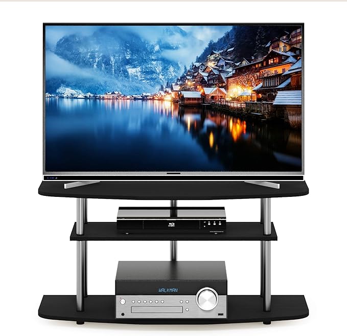 Furinno Frans Turn-N-Tube TV Stand for TV Size up to 43 Inch, 3-Tier, Black Oak