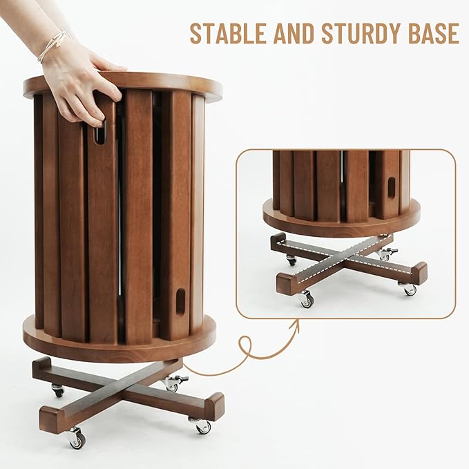CozyDH 4-in-1 Nesting Side Tables, Stackable Stools Set of 4, Wooden Round End Table with Wheels, Small Coffee Table Nightstand for Bedroom Living Room, Walnut