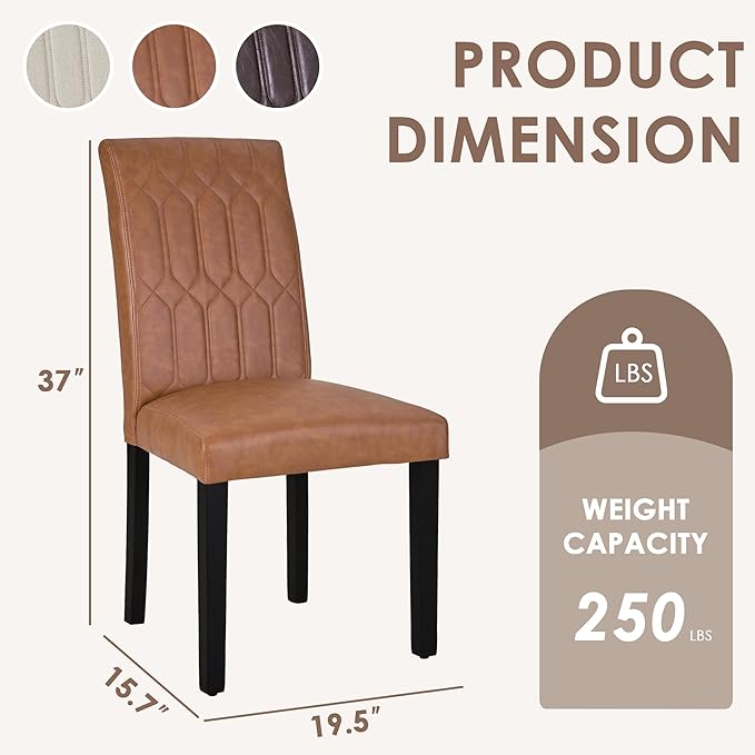 VECELO Upholstered Dining Chairs Set of 4, Modern PU Leather Accent Parsons, Solid Wood Legs w/Rubber Footpads, for Living Room Kitchen, Brown