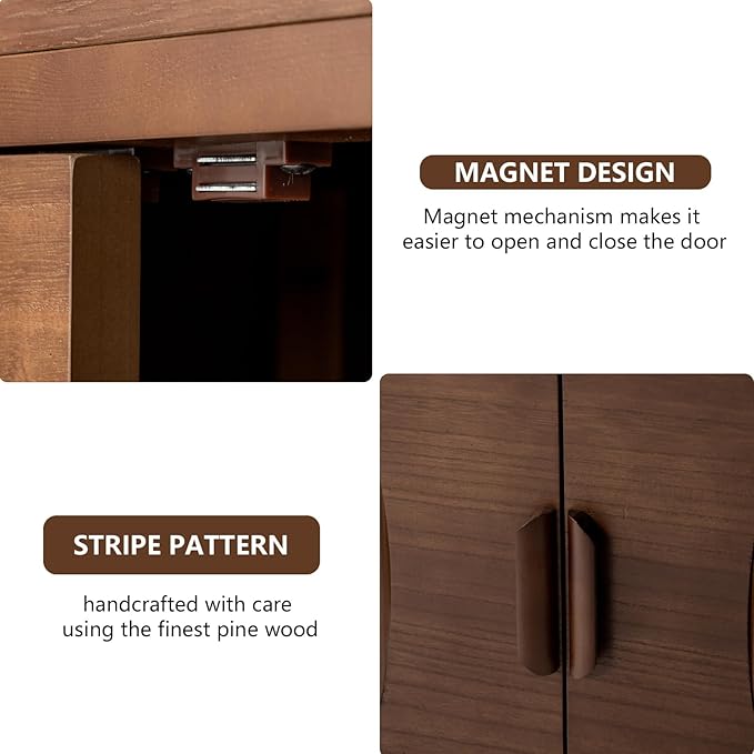 COSIEST 30" W Storage Cabinet with Doors and Shelves, Mid-Century Cabinet with Adjustable Shelf, Accent Sideboard for Kitchen, Dining Room, Living Room, or Hallway (Brown, Line Pattern)
