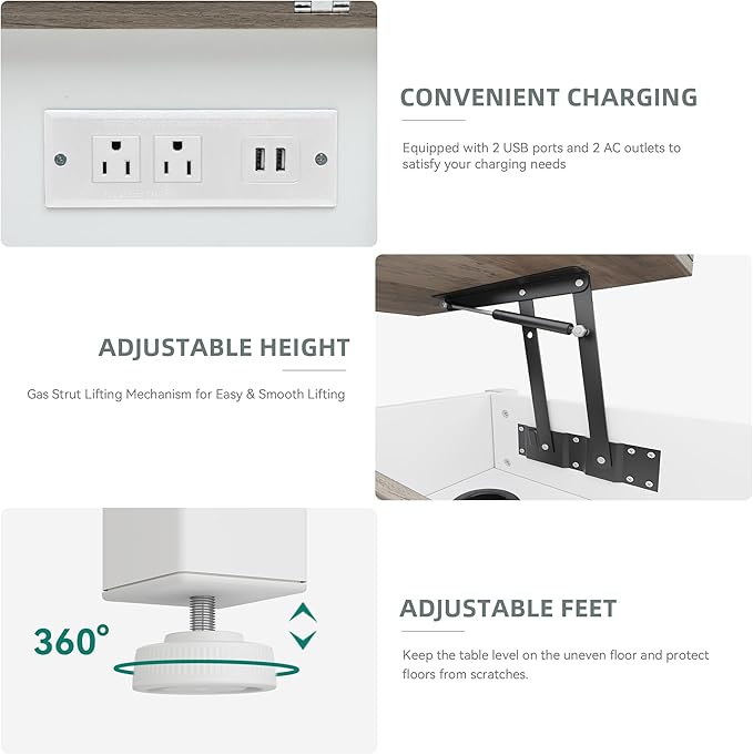 YITAHOME 4-in-1 Lift Top Coffee Table with RGB Light & Dual Tops, Multi-Function Table with Power Outlets, Storage, Converts to Dining Table Computer Desk Gaming Hub, Living Room, Home Office, White