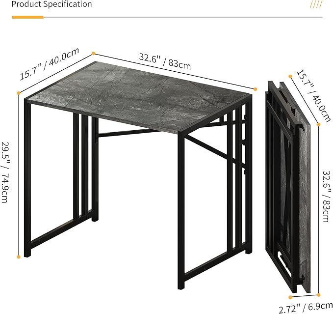 Small Folding Computer Desk 32 inch, Writing Gaming Computer Desk for Small Spaces, No Assembly Required Office Desk, Grey