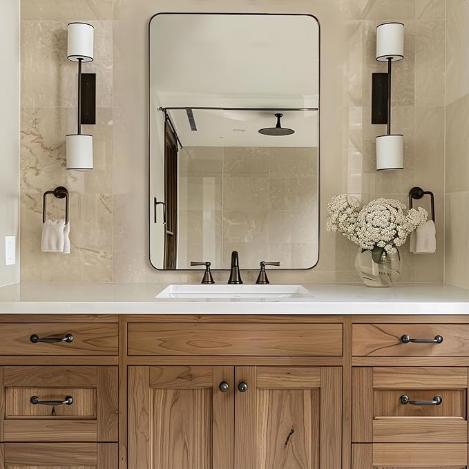 ANDY STAR Wall Mirror for Bathroom, 20”x28”Brushed Bronze Bathroom Mirror, Rounded Rectangle Mirror in Premium Stainless Steel Metal Frame Hangs Horizontal Or Vertical