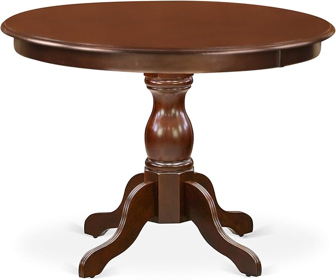 East West Furniture HBDA5-MAH-C 5 Piece Dinette Set for 4 Includes a Round Dining Room Table with Pedestal and 4 Linen Fabric Kitchen Dining Chairs, 42x42 Inch, Mahogany